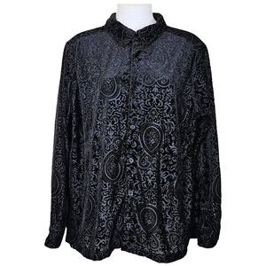 White Stag Black Paisley Velvet & Sheer Button Up Top Size XL(16-18)